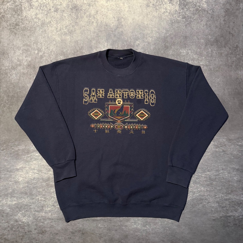VTG 90s San Antonio Texas Sweatshirt Mens XL Navy Blue Southwestern Graphic Crew
